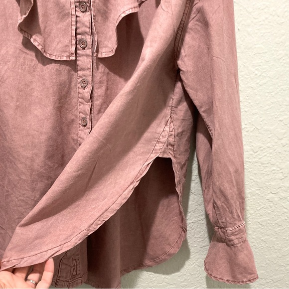We The Free Ruffle Collar Ruffle Cuff Dusty Pink Button-up Blouse, size M - Picture 4 of 7